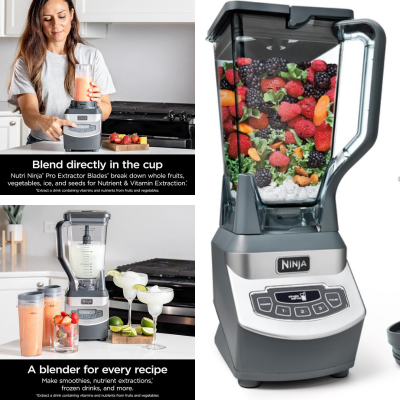 Ninja BL660 Professional Compact Smoothie & Food Processing Blender, 1100-Watts, 3 Functions -for Frozen Drinks, Smoothies, Sauces, & More, 72-oz.* Pitcher, (2) 16-oz. To-Go Cups & Spout Lids